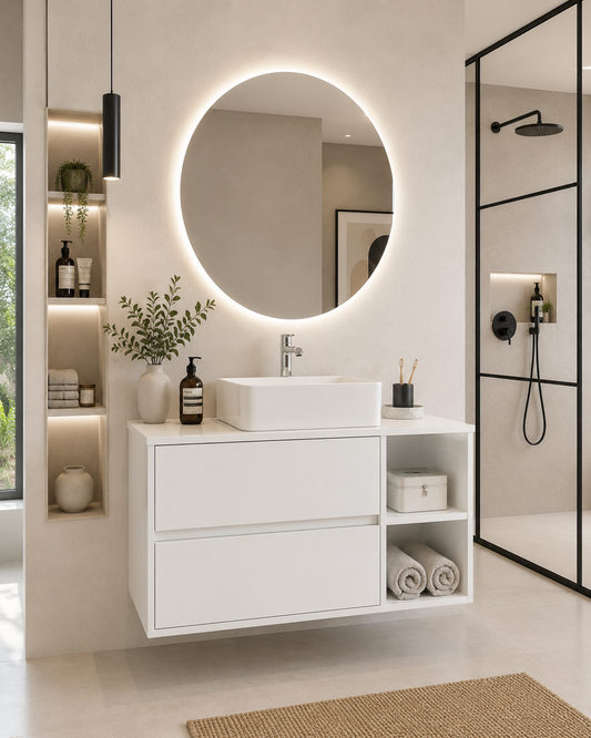 ZEUS Bathroom Vanity with Wooden Countertop and Countertop Washbasin