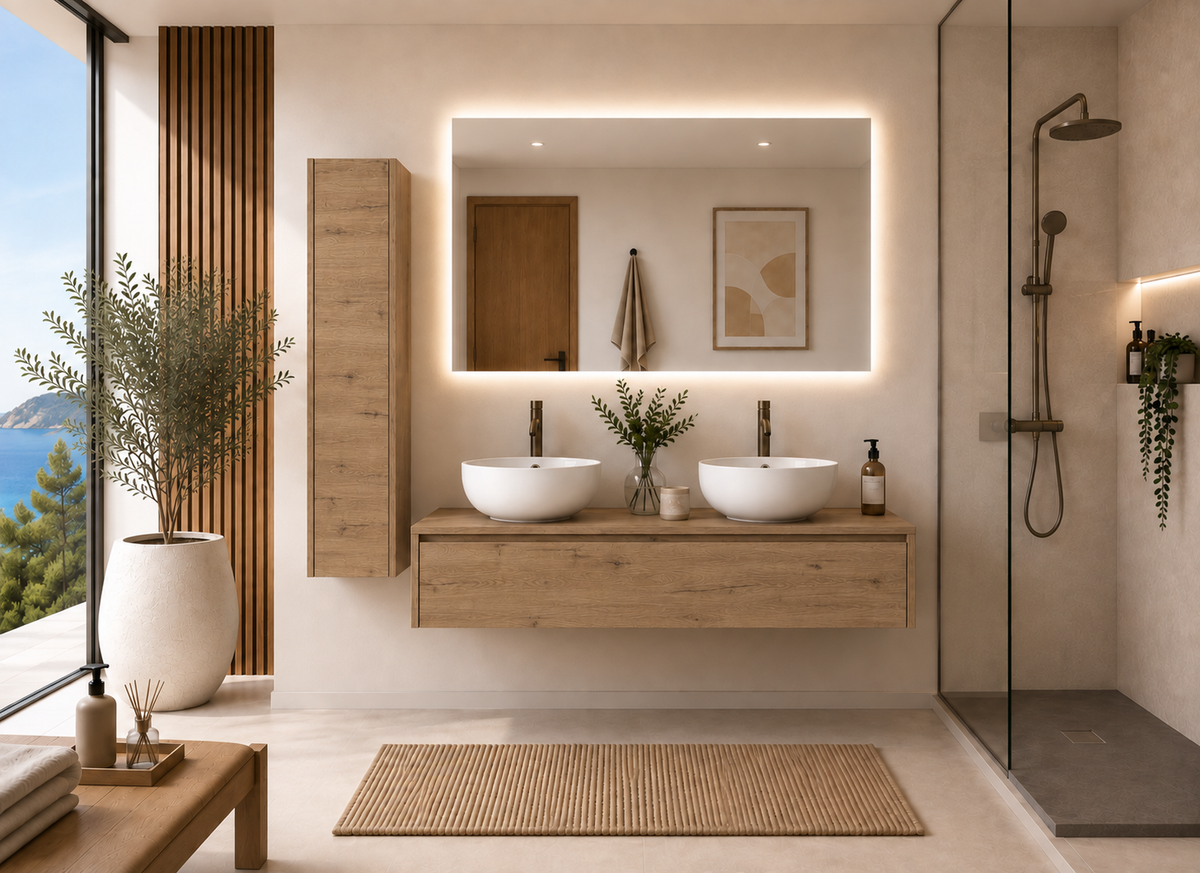 FORMENTERA Bathroom Vanity in Estepa with Countertop Washbasin