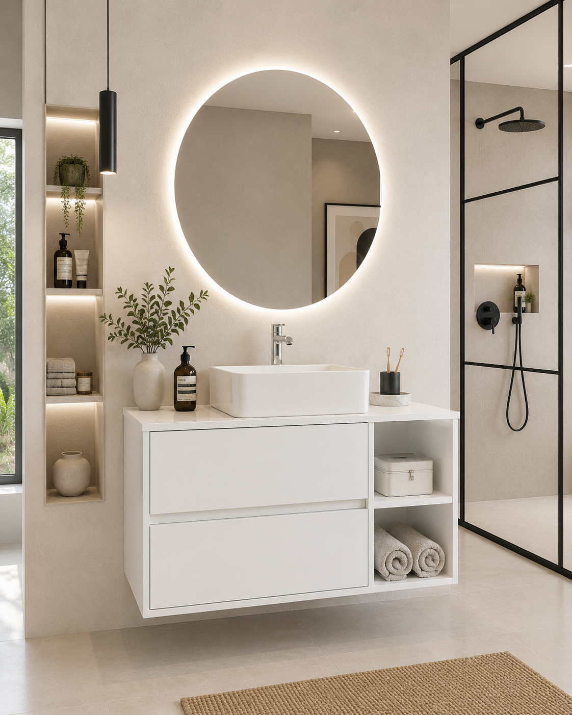ZEUS Bathroom Vanity with Wooden Countertop and Countertop Washbasin