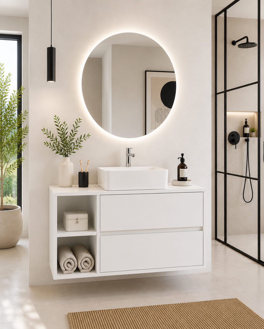 ZEUS Bathroom Vanity with Wooden Countertop and Countertop Washbasin