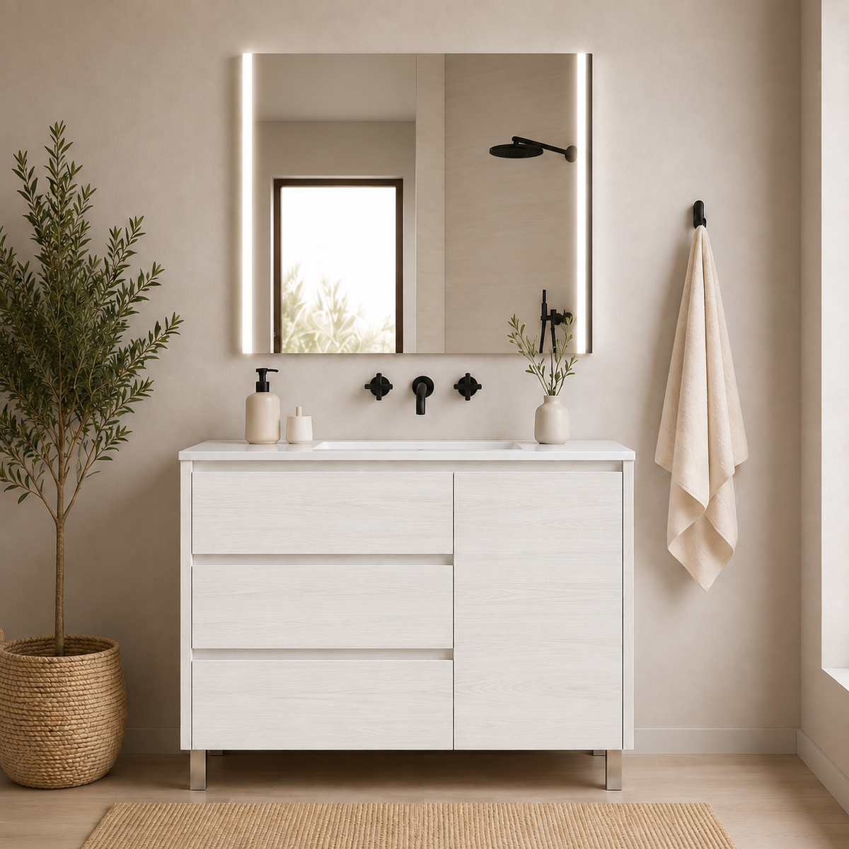 SPECIAL OFFER: VOLUM Vanity with Washbasin + MEGAN LED Mirror Set