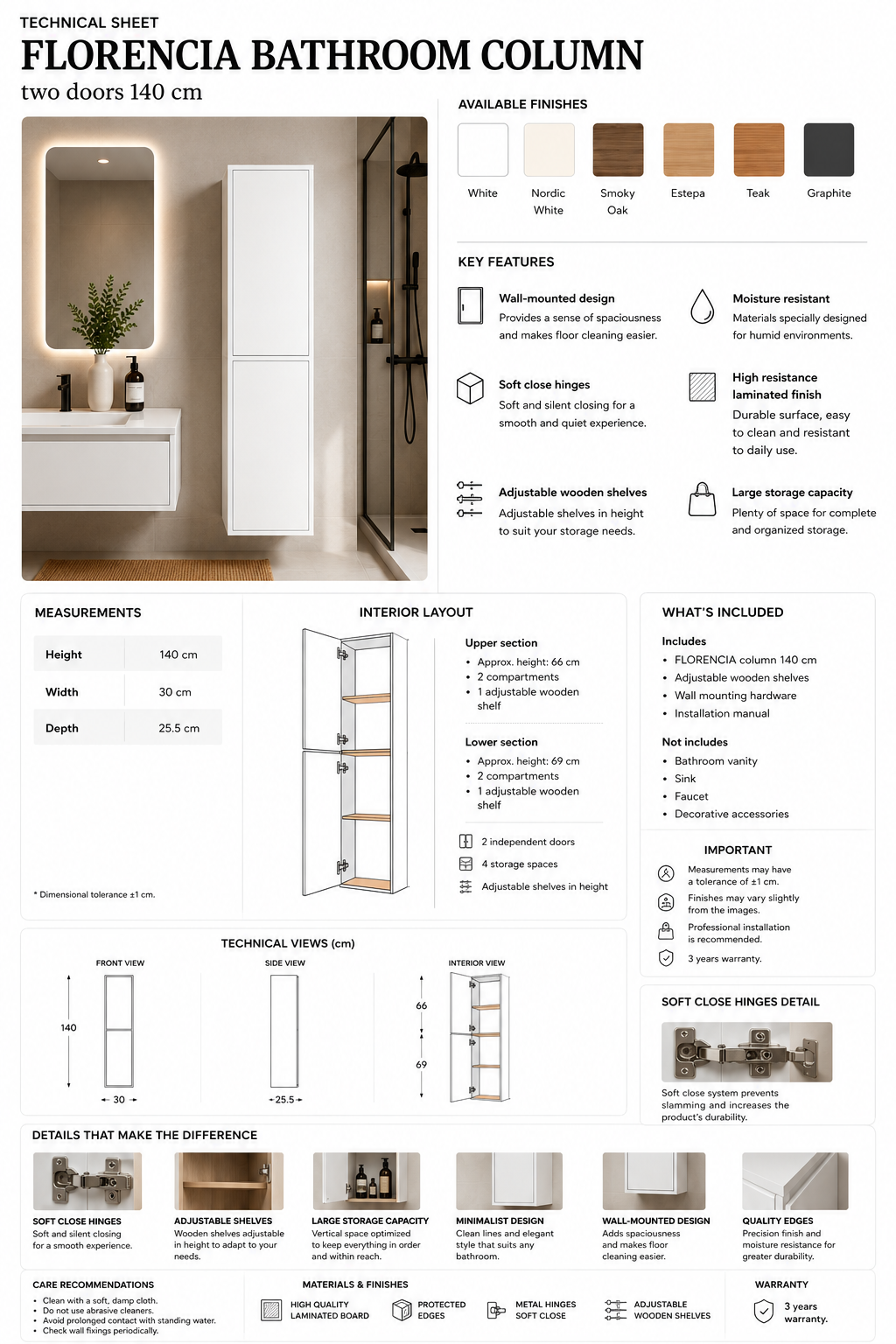 FLORENCIA 140 cm Two-Door Bathroom Cabinet
