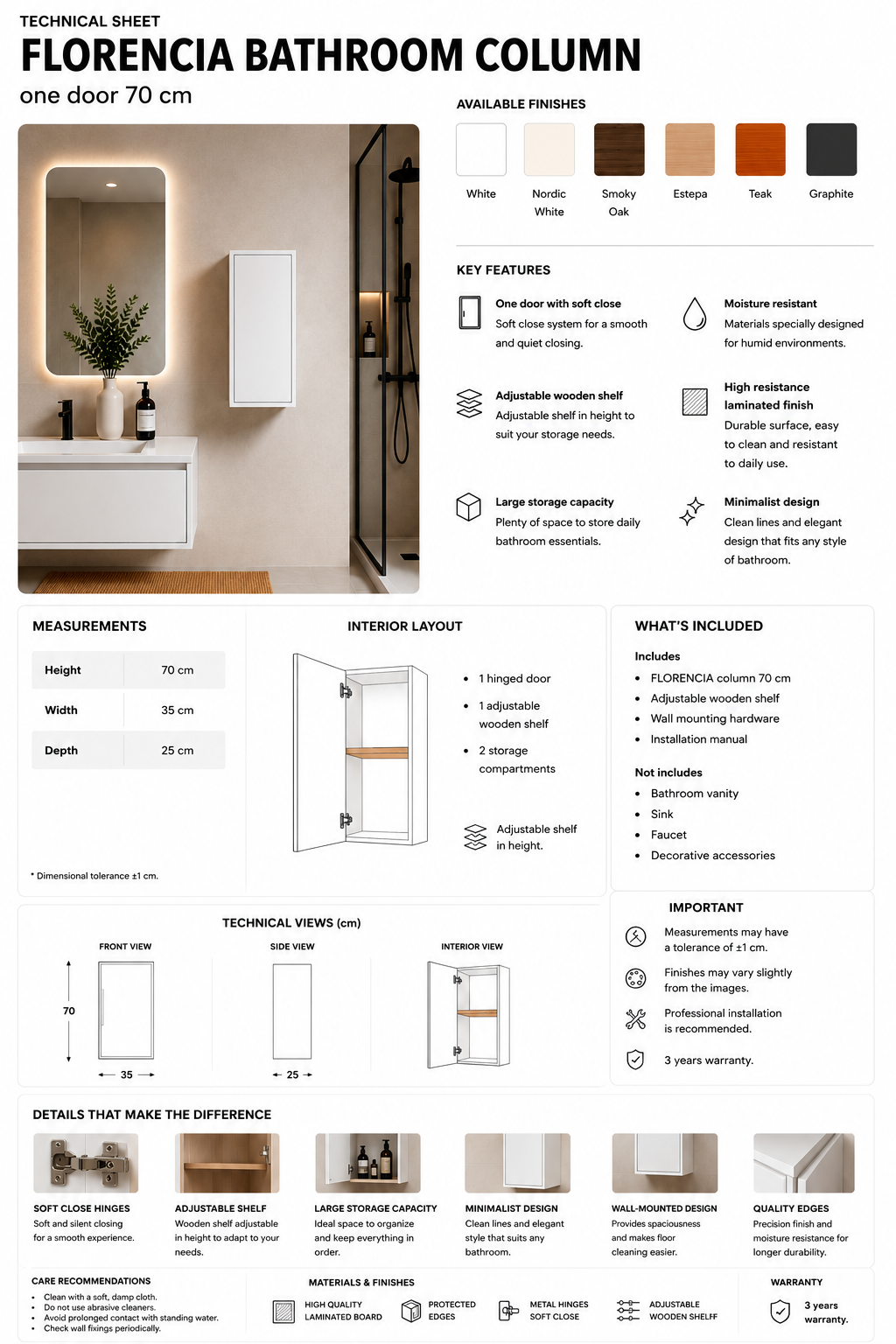 FLORENCIA 70 cm Single-Door Bathroom Cabinet
