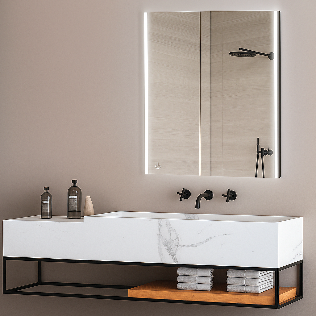 Rectangular MEGAN LED mirror with black profile