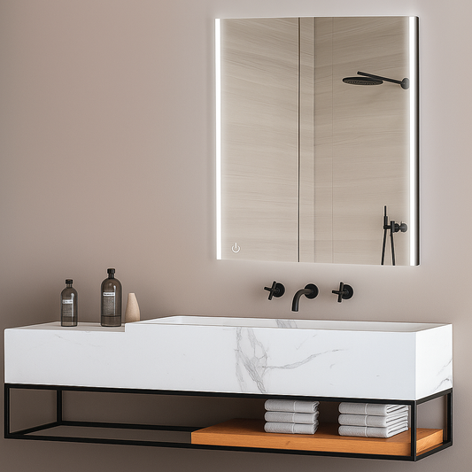 Rectangular MEGAN LED mirror with black profile