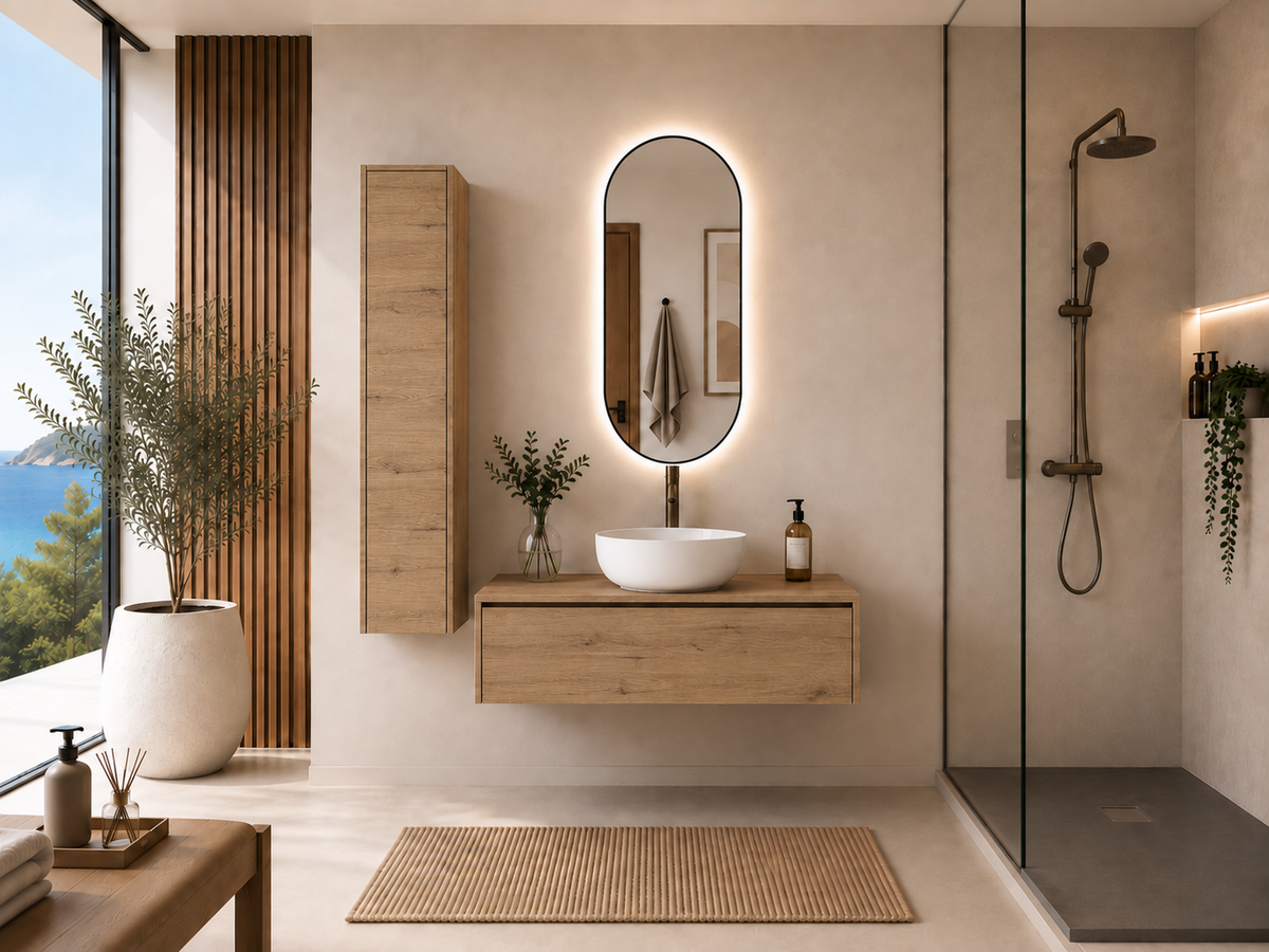 FORMENTERA Bathroom Vanity in Estepa with Countertop Washbasin