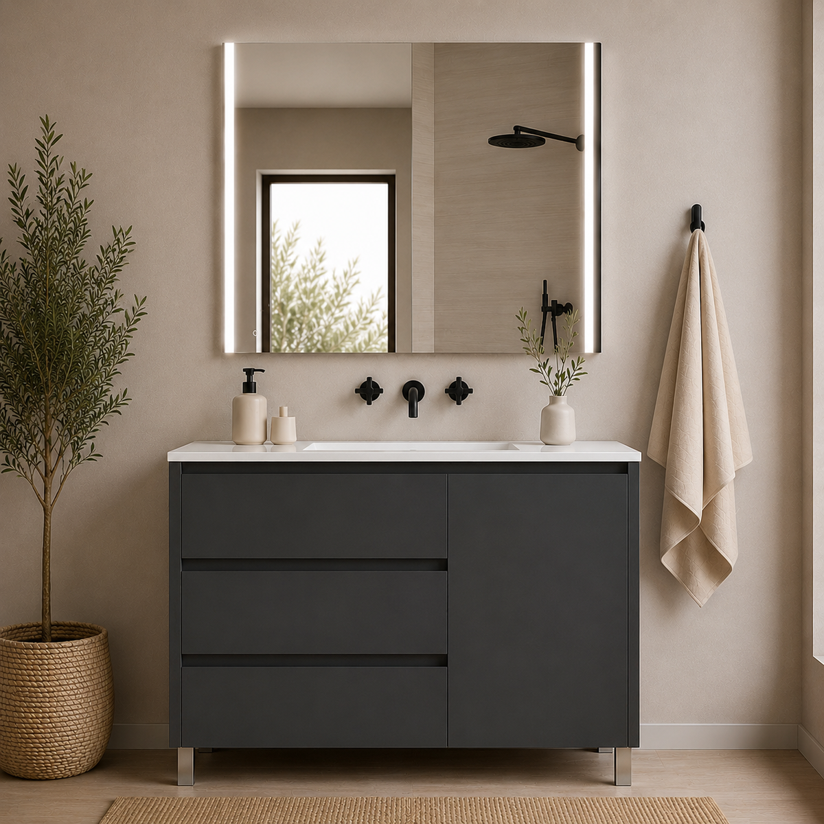 SPECIAL OFFER: VOLUM Vanity with Washbasin + MEGAN LED Mirror Set