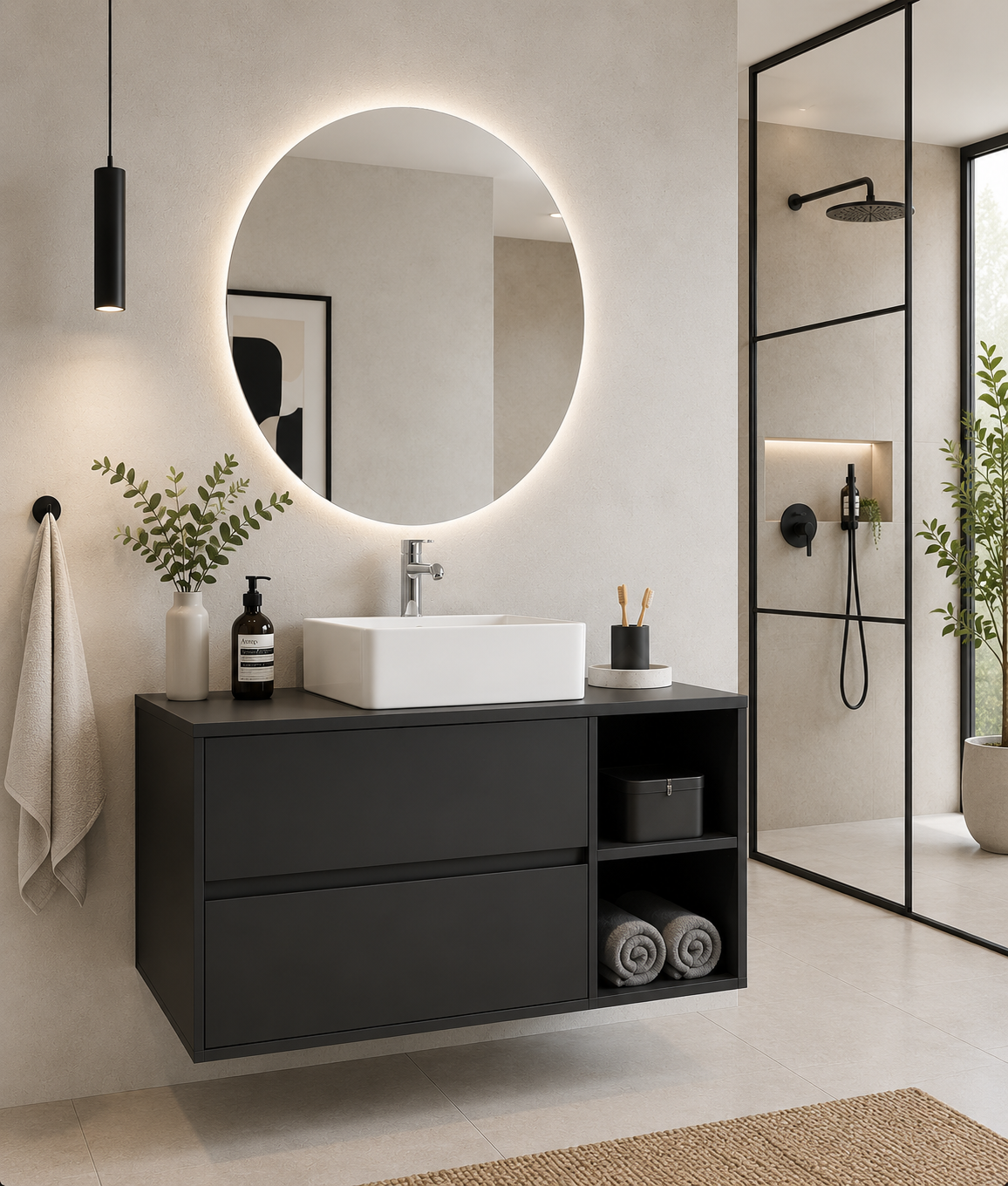ZEUS Bathroom Vanity with Wooden Countertop and Countertop Washbasin