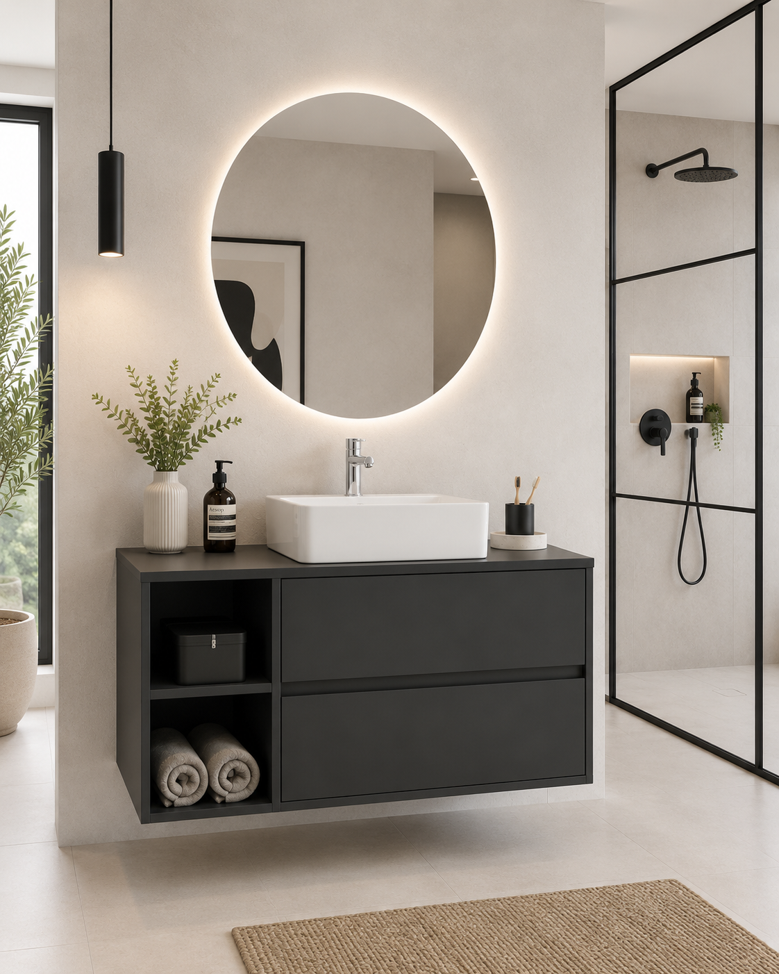 ZEUS Bathroom Vanity with Wooden Countertop and Countertop Washbasin