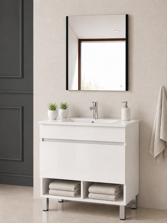 NEBARI Freestanding Bathroom Vanity Unit with Drawer and Slimline Washbasin