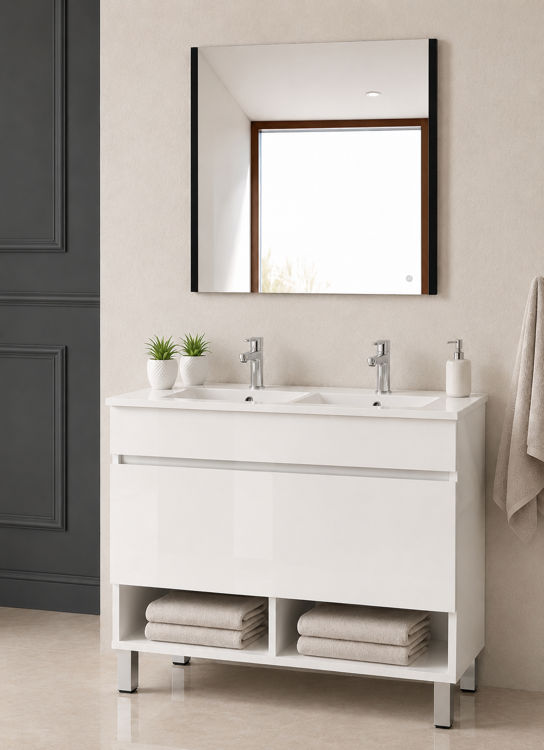NEBARI Freestanding Bathroom Vanity Unit with Drawer and Slimline Washbasin