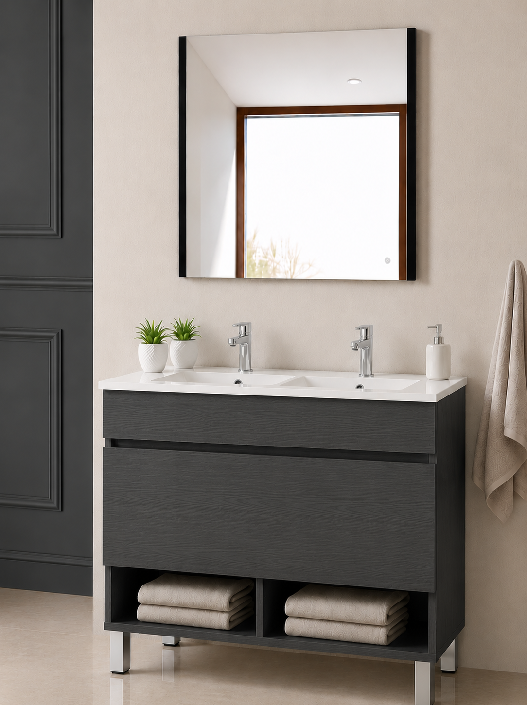 NEBARI Freestanding Bathroom Vanity Unit with Drawer and Slimline Washbasin