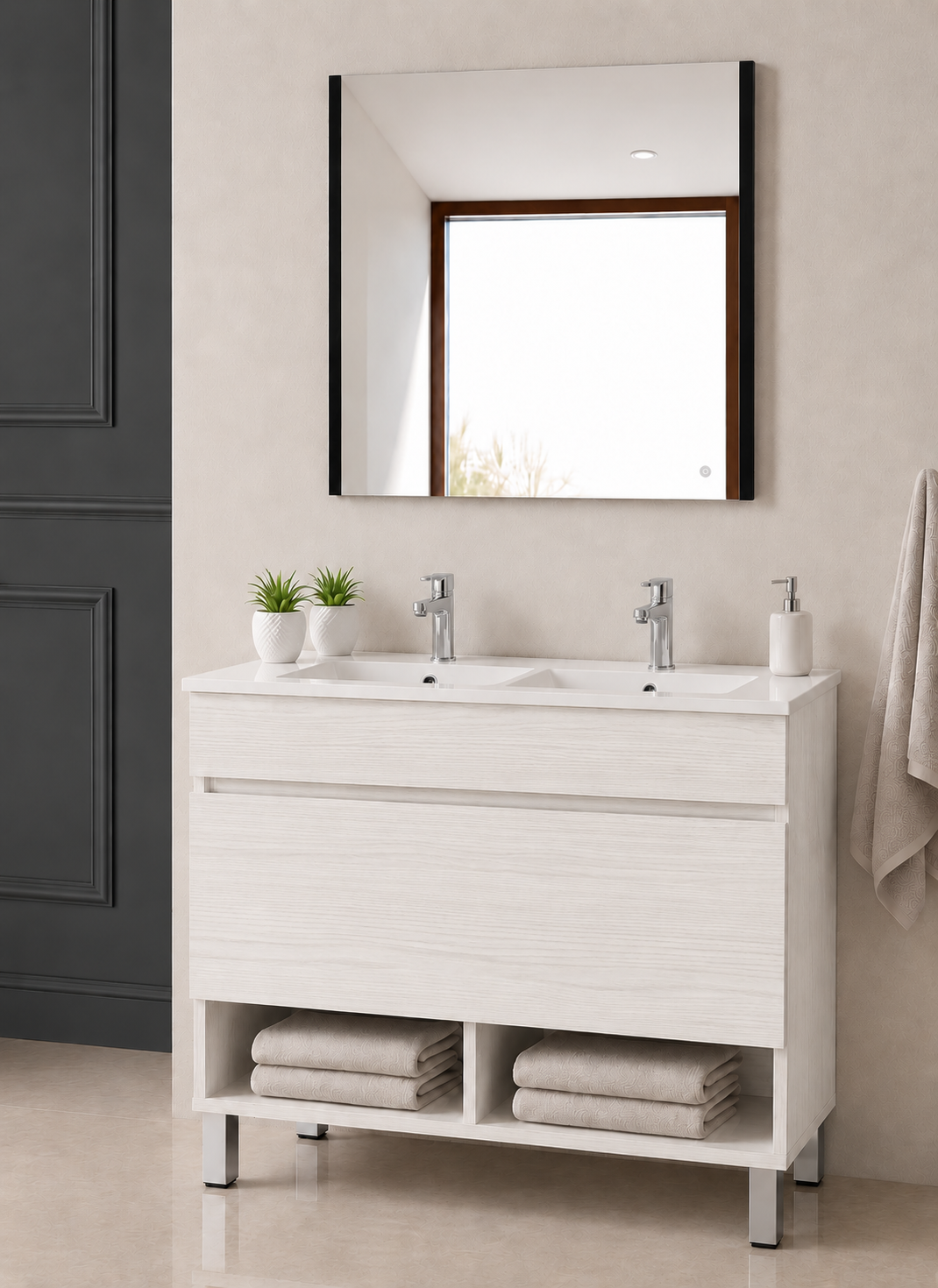 NEBARI Freestanding Bathroom Vanity Unit with Drawer and Slimline Washbasin