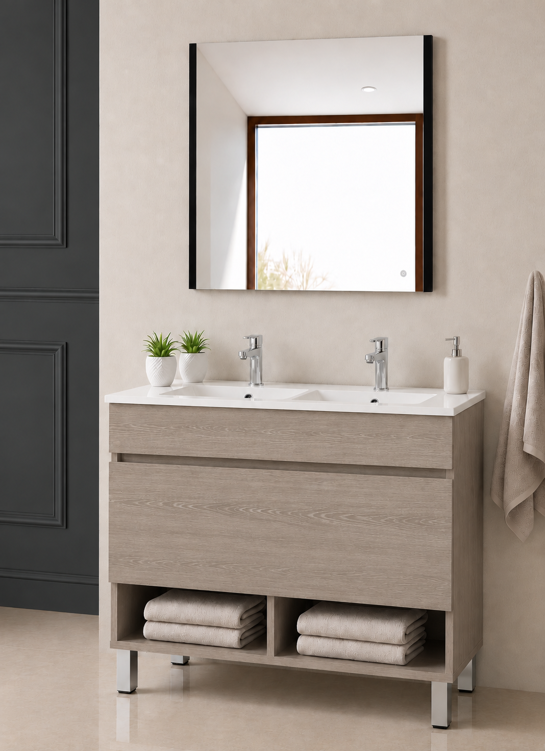 NEBARI Freestanding Bathroom Vanity Unit with Drawer and Slimline Washbasin