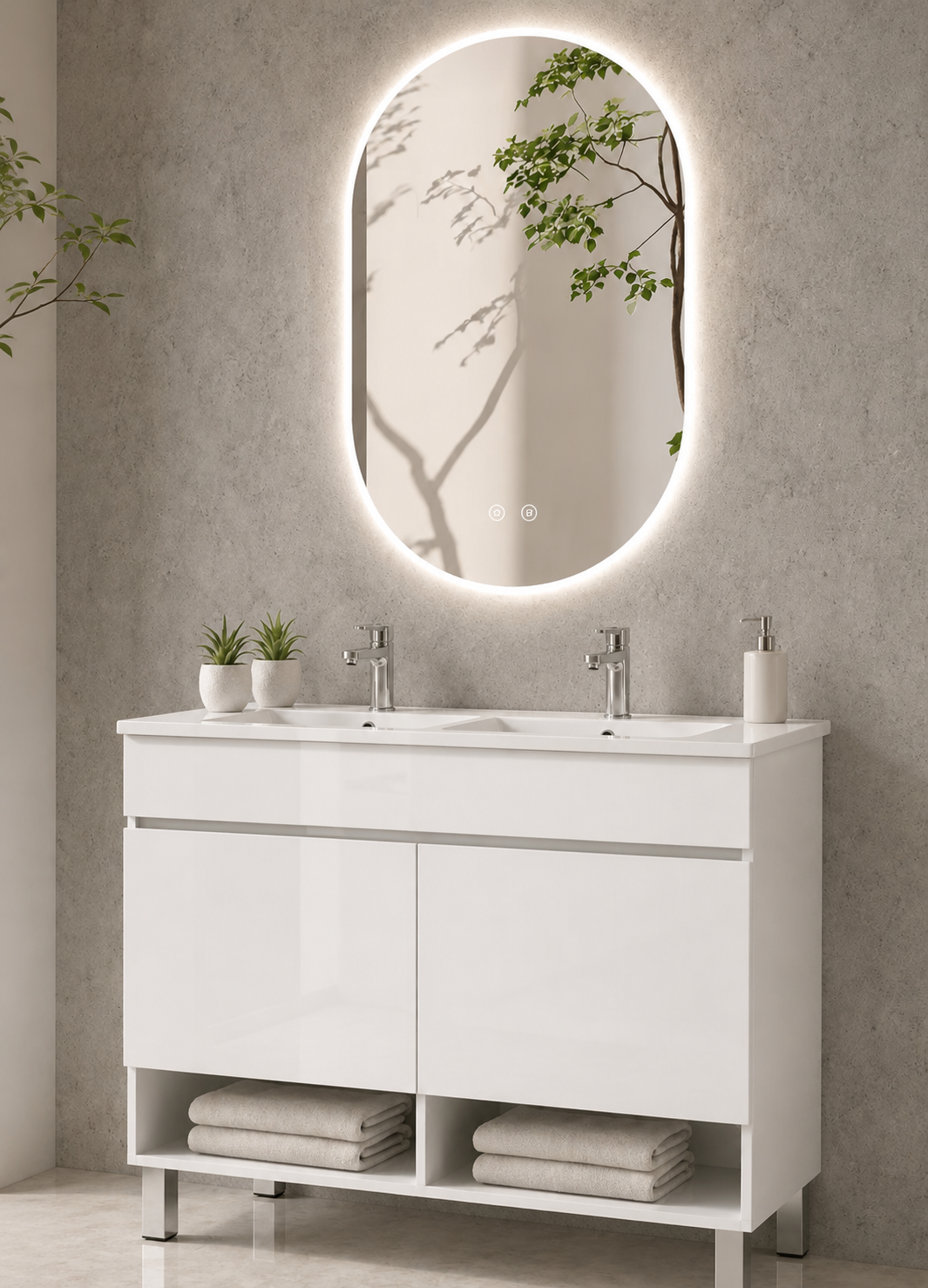 NEBARI Freestanding Bathroom Vanity with Doors and Slimline Washbasin