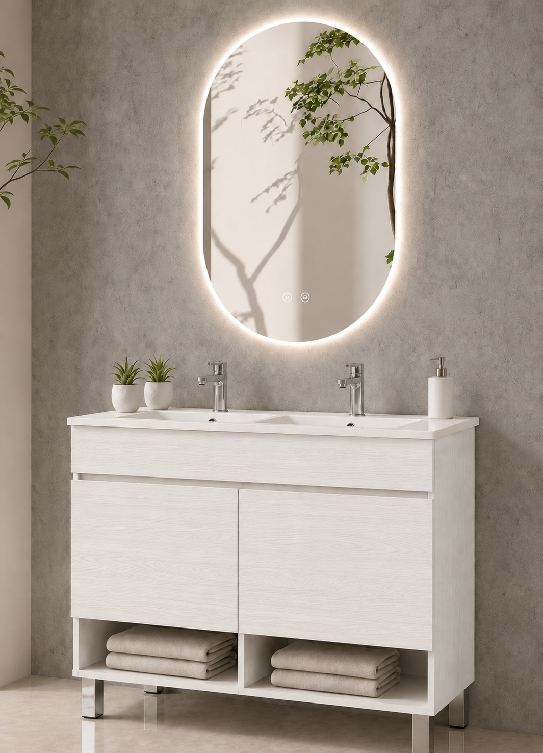NEBARI Freestanding Bathroom Vanity with Doors and Slimline Washbasin