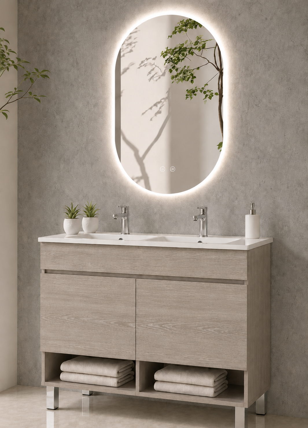 NEBARI Freestanding Bathroom Vanity with Doors and Slimline Washbasin