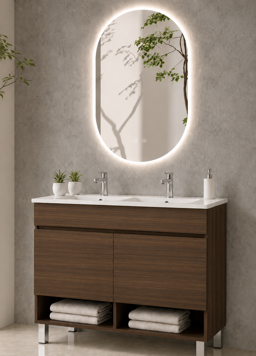 NEBARI Freestanding Bathroom Vanity with Doors and Slimline Washbasin