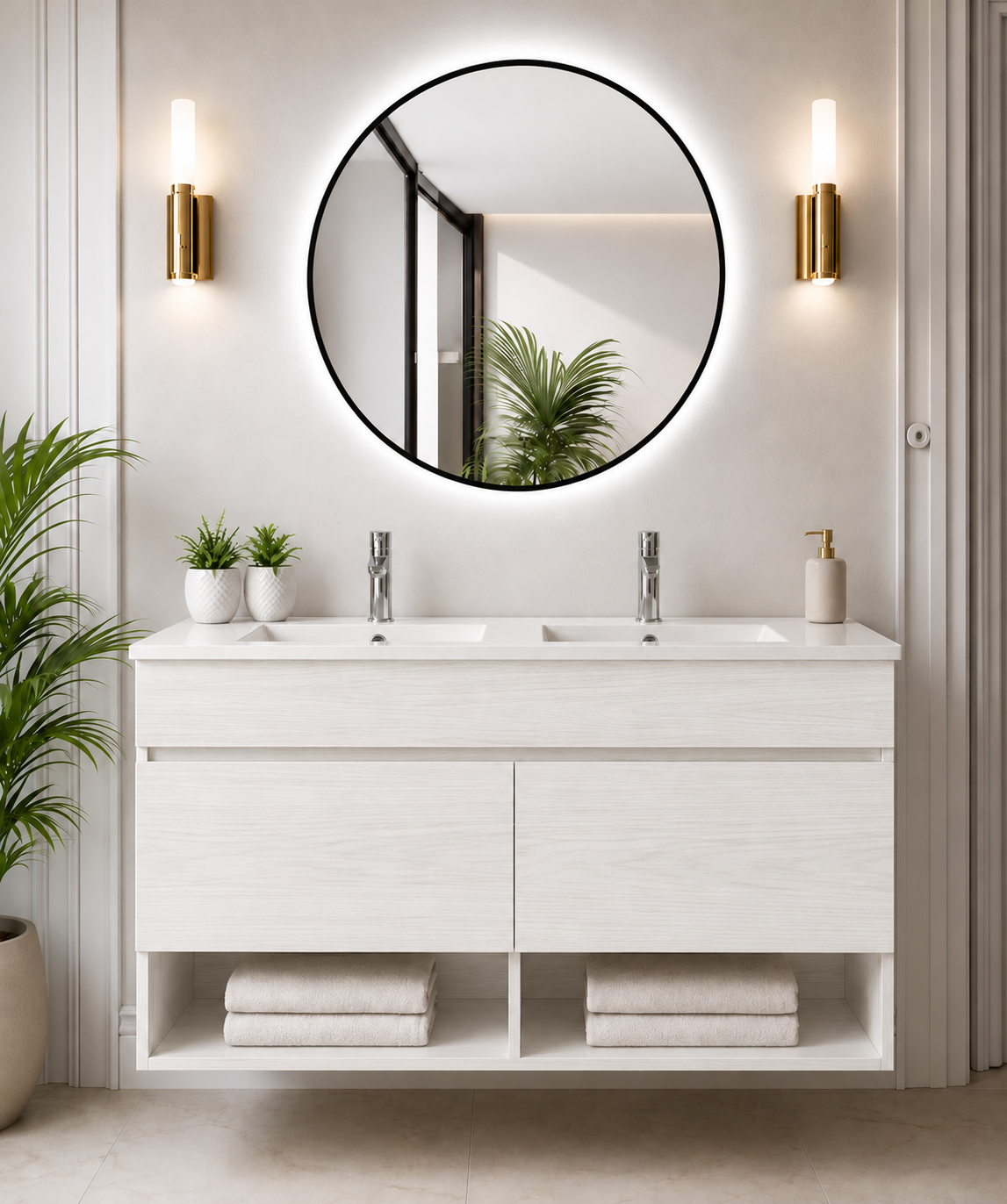 NEBARI Wall-Mounted Bathroom Vanity Unit with Doors and Slimline Washbasin