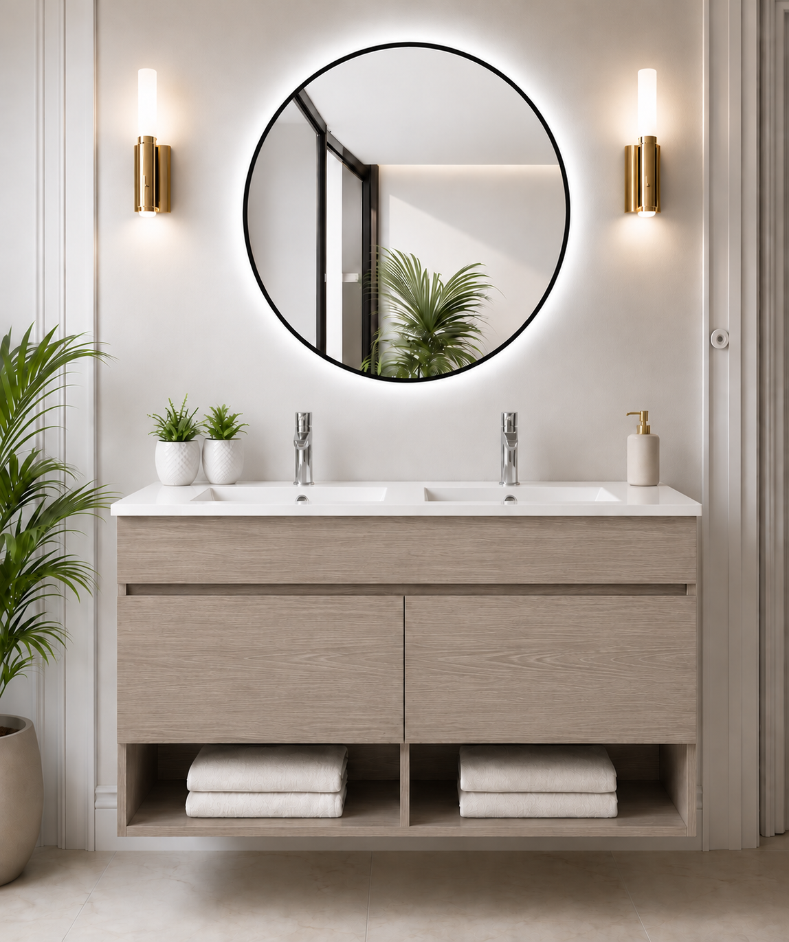 NEBARI Wall-Mounted Bathroom Vanity Unit with Doors and Slimline Washbasin
