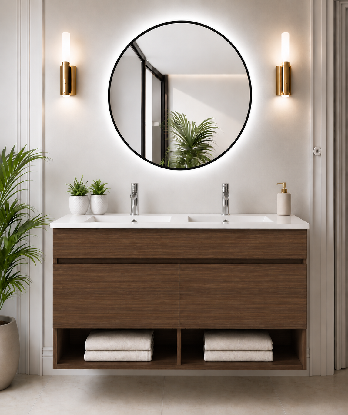NEBARI Wall-Mounted Bathroom Vanity Unit with Doors and Slimline Washbasin