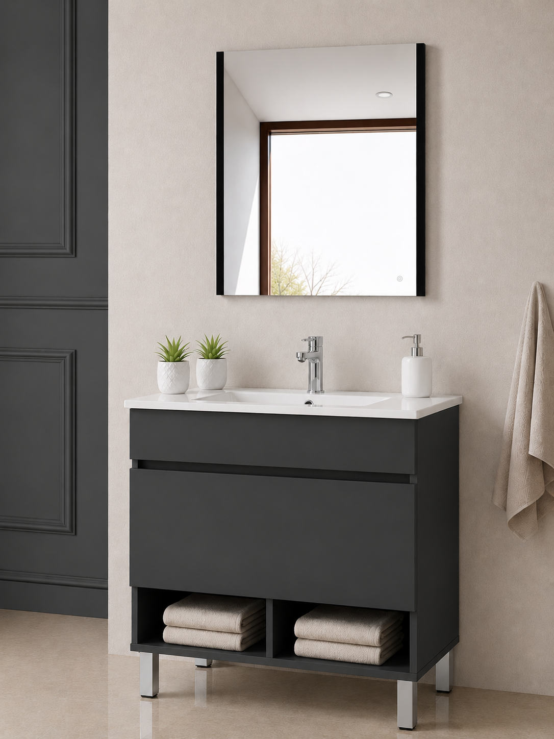 NEBARI Freestanding Bathroom Vanity Unit with Drawer and Slimline Washbasin