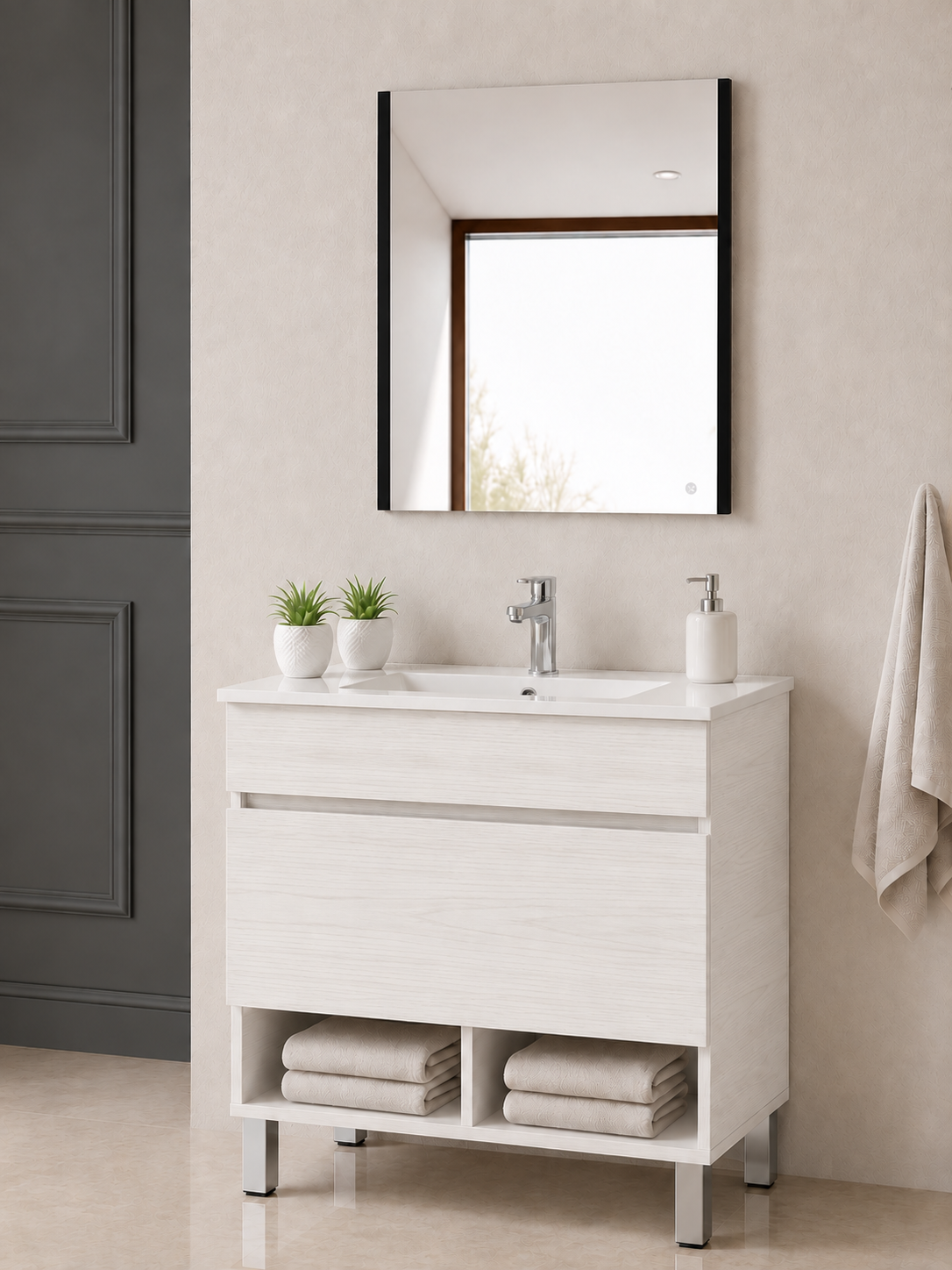 NEBARI Freestanding Bathroom Vanity Unit with Drawer and Slimline Washbasin