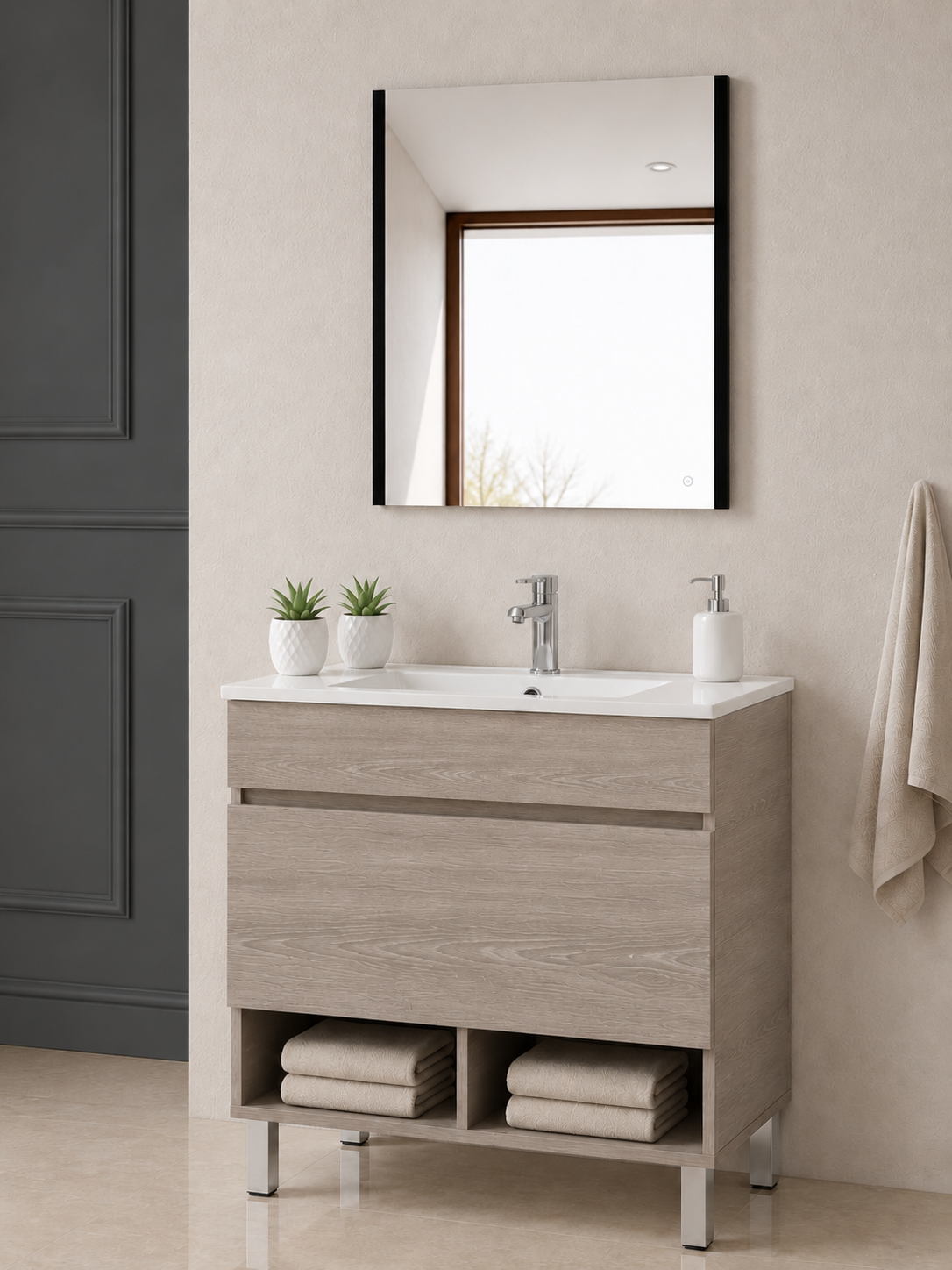 NEBARI Freestanding Bathroom Vanity Unit with Drawer and Slimline Washbasin