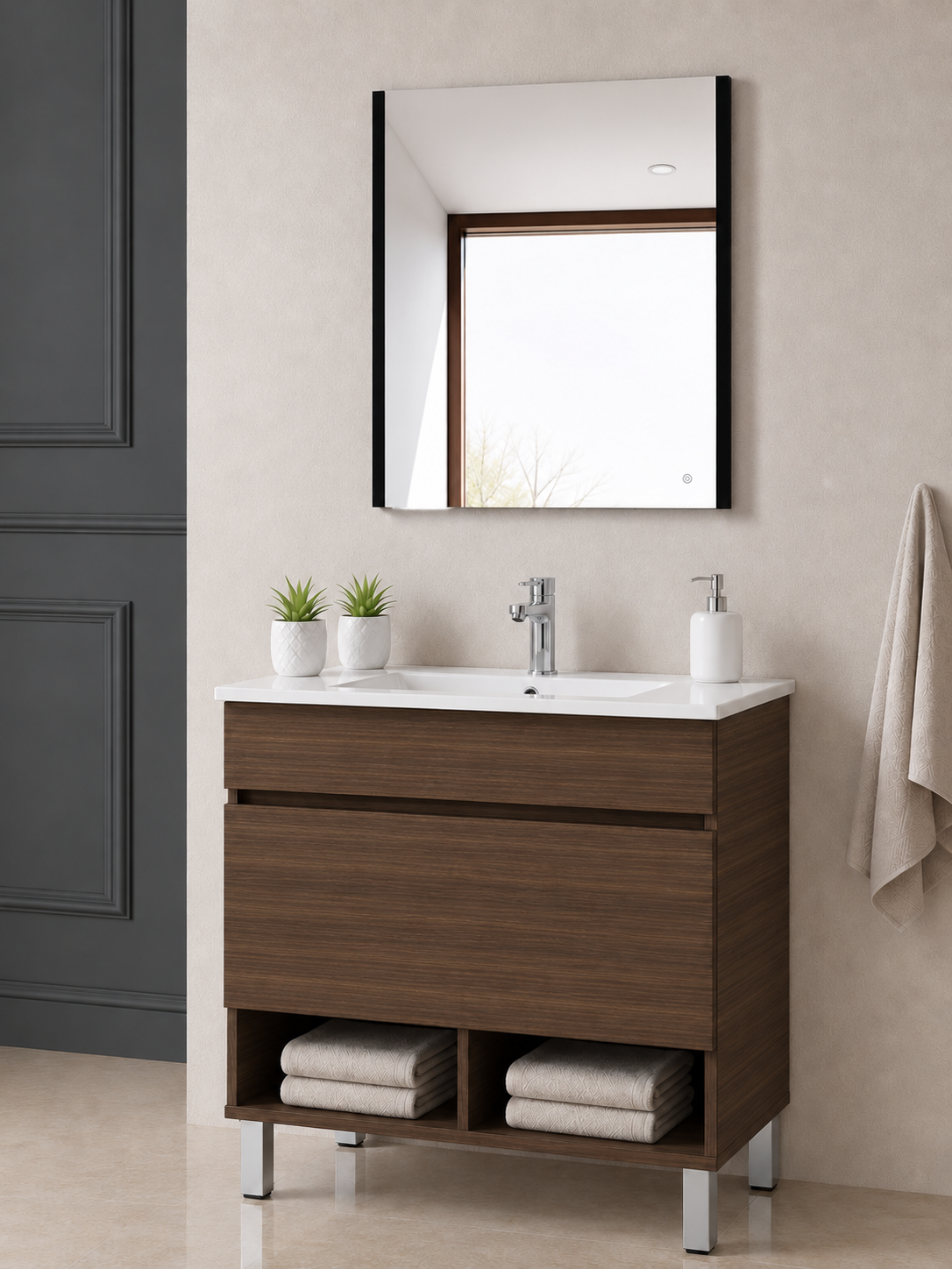 NEBARI Freestanding Bathroom Vanity Unit with Drawer and Slimline Washbasin