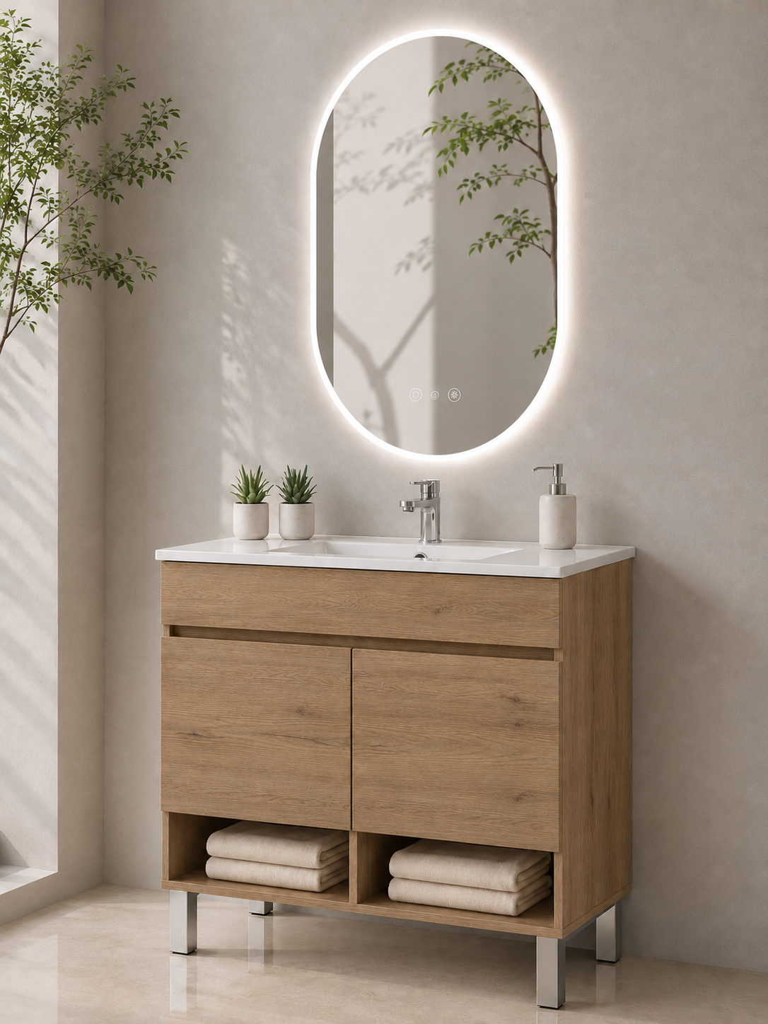 NEBARI Freestanding Bathroom Vanity with Doors and Slimline Washbasin