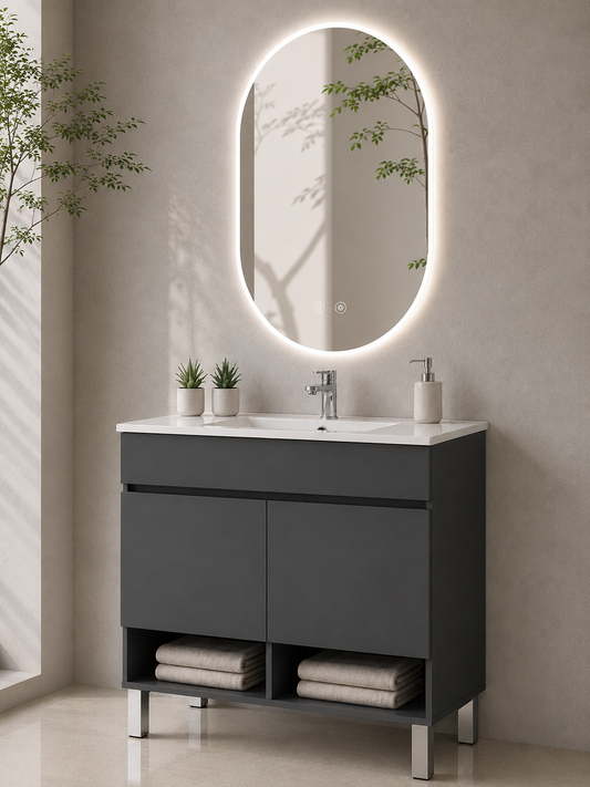 NEBARI Freestanding Bathroom Vanity with Doors and Slimline Washbasin