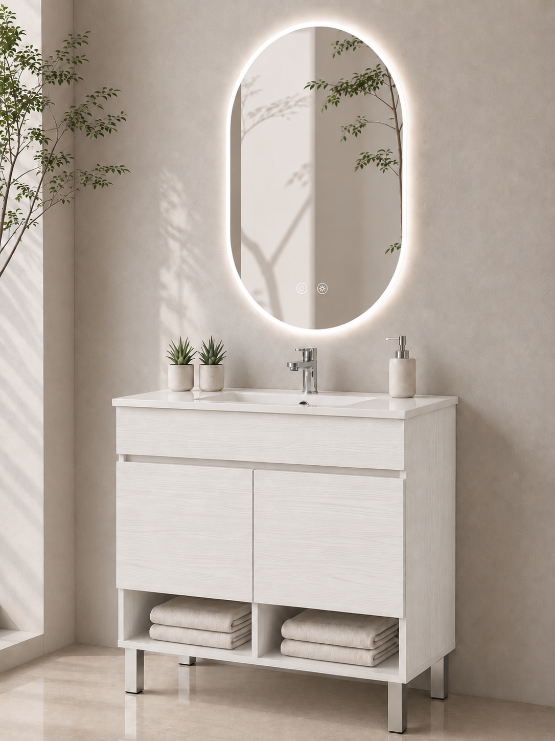 NEBARI Freestanding Bathroom Vanity with Doors and Slimline Washbasin