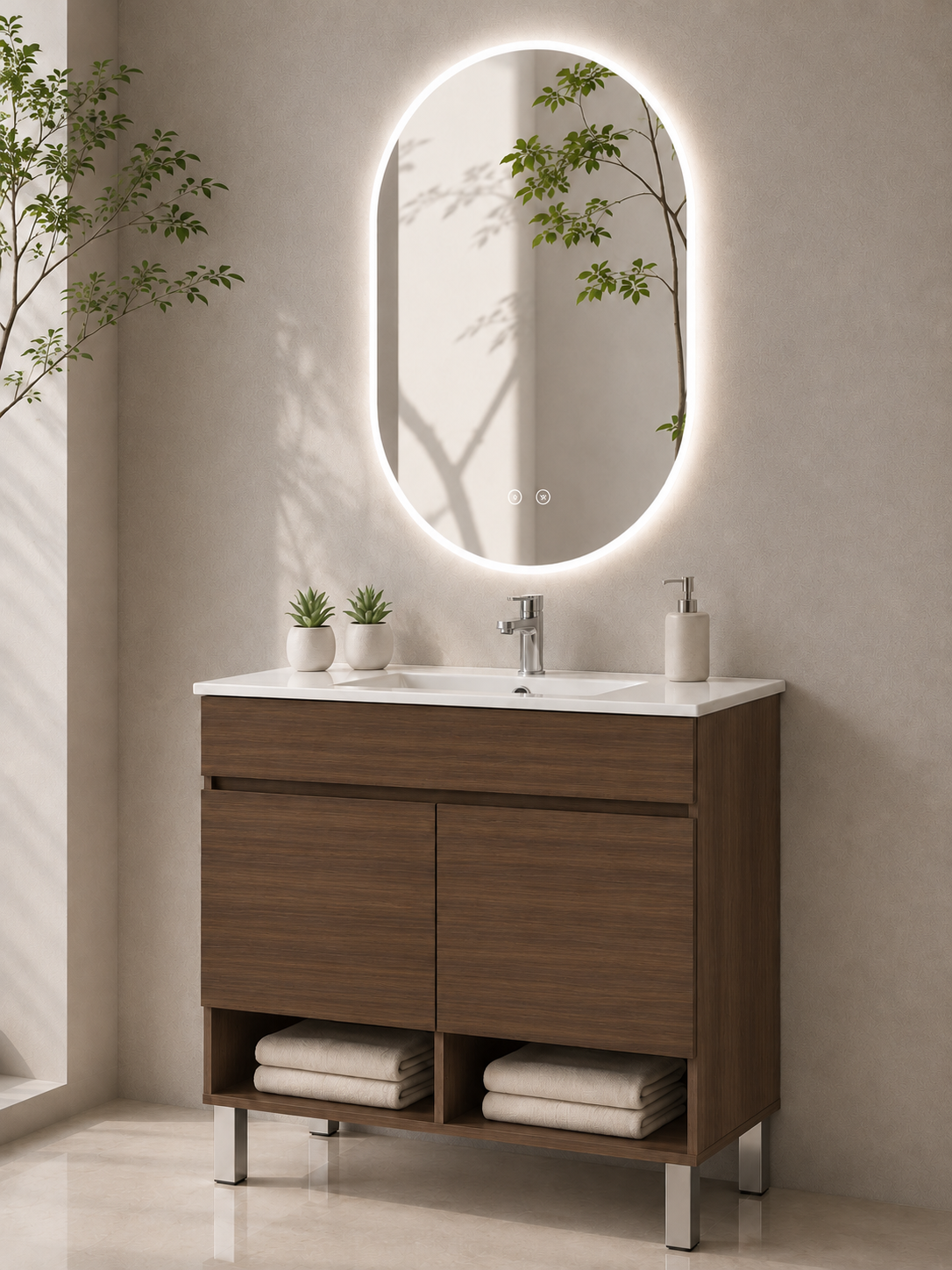 NEBARI Freestanding Bathroom Vanity with Doors and Slimline Washbasin
