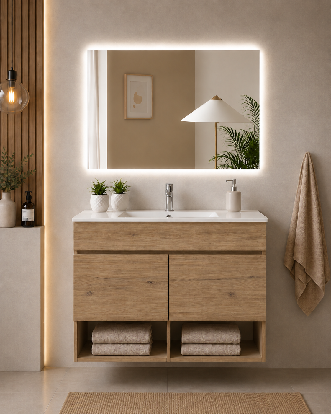 NEBARI Wall-Mounted Bathroom Vanity Unit with Doors and Slimline Washbasin