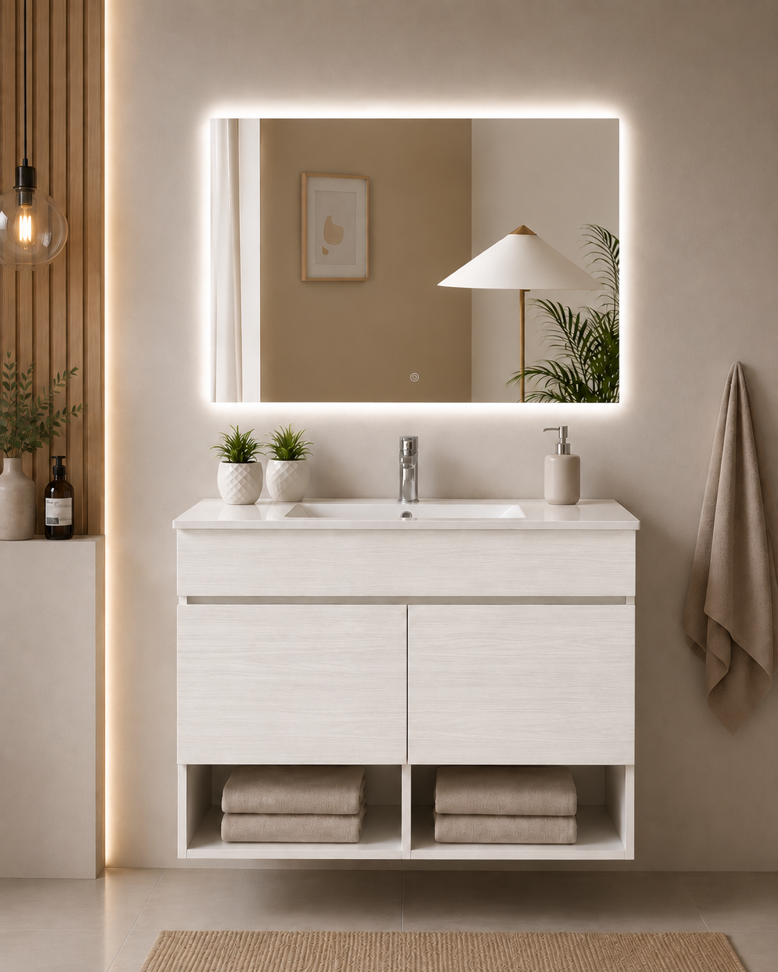 NEBARI Wall-Mounted Bathroom Vanity Unit with Doors and Slimline Washbasin