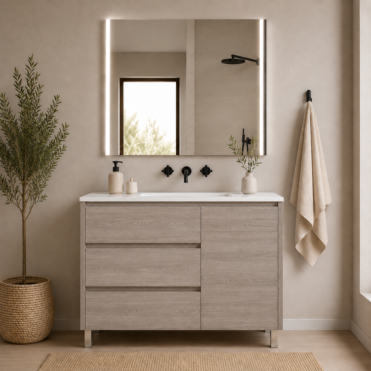 SPECIAL OFFER: VOLUM Vanity with Washbasin + MEGAN LED Mirror Set