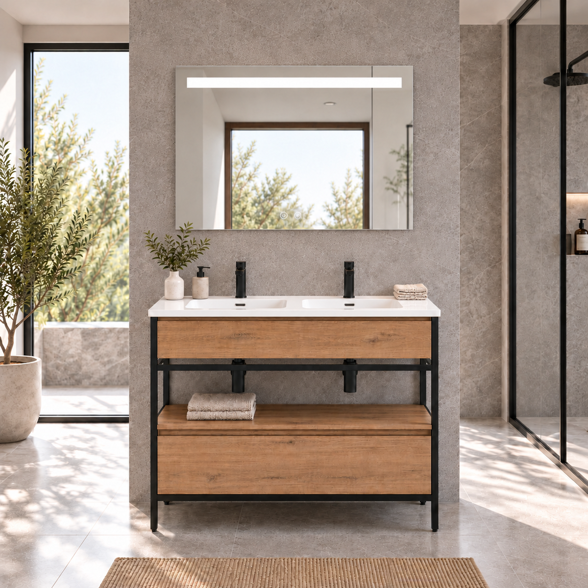 DORIA [2S] integrated double basin,120cm, Estepa finish, front view
