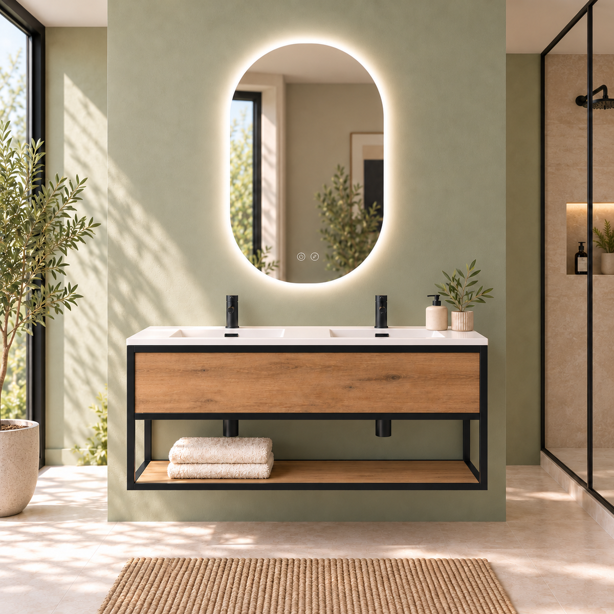 DORIA [2S] integrated double basin,120cm, Estepa finish, front view