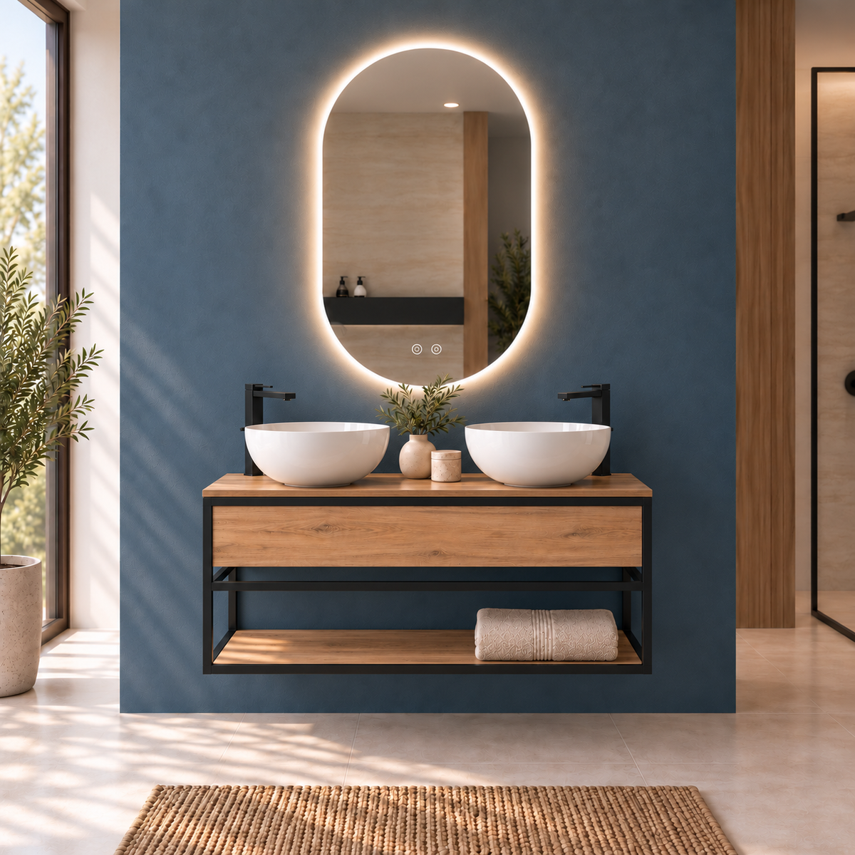DORIA [2S] two Bol countertop basins,120cm, Estepa finish, front view