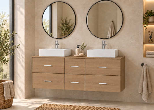MILOS 121 bathroom vanity in Estepa with two LIBRA washbasins