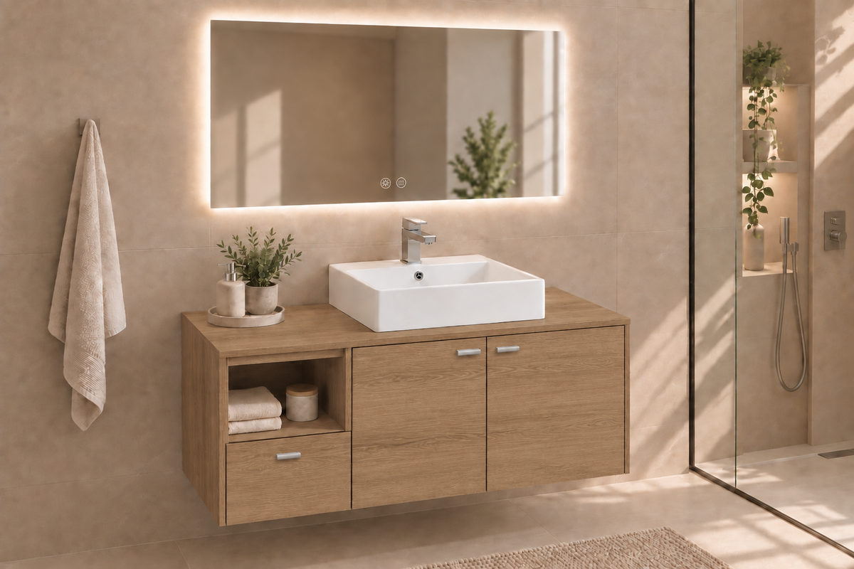 NAXOS bathroom vanity in Estepa with Libra washbasin and handles