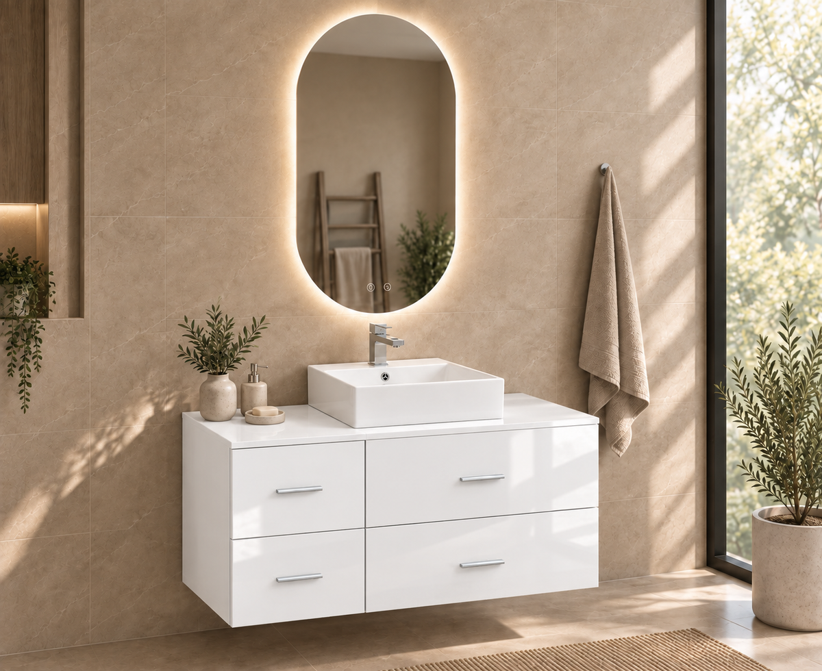 PAROS bathroom vanity in Gloss White with Libra washbasin