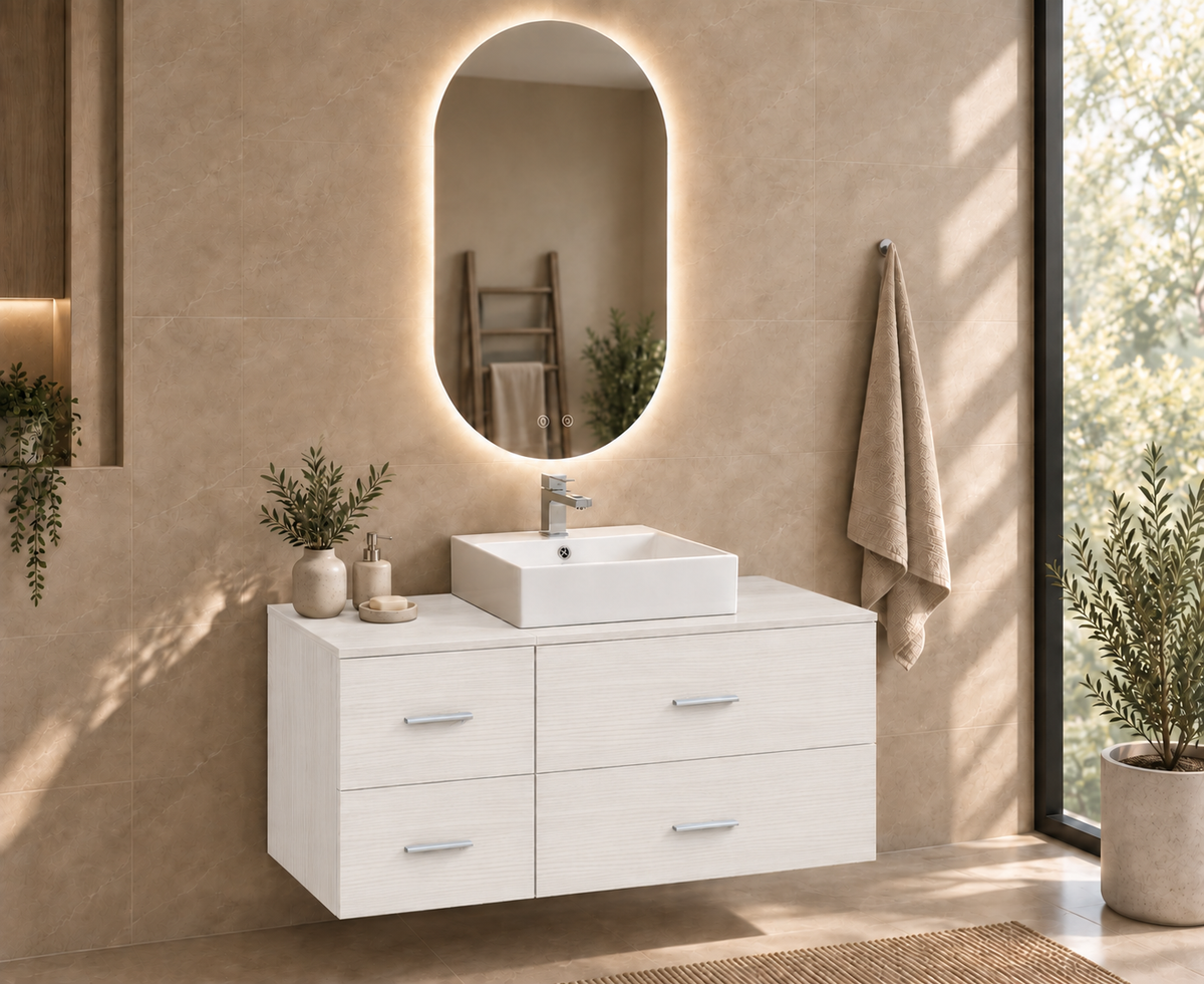 PAROS bathroom vanity in Nordic White with Libra washbasin