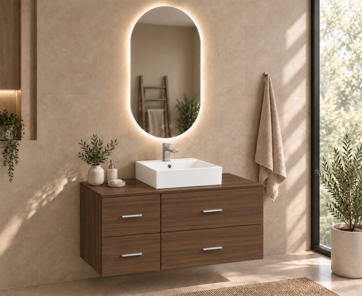 PAROS bathroom vanity in Tea Ash with Libra washbasin